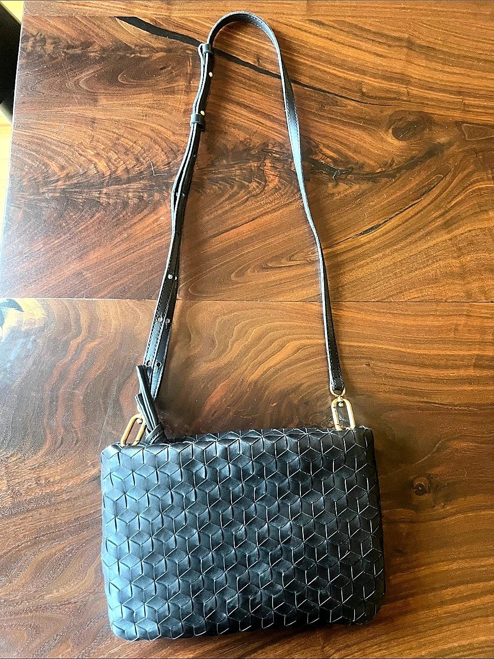 Madewell The Puff Crossbody Bag, Woven Leather, Black